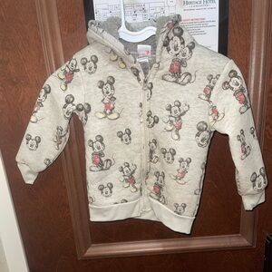 Classic Disney Junior Cream Zip-Up Hoodie w/ Mickey Mouse Sketch Design